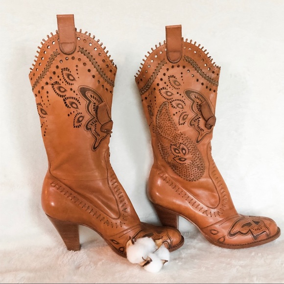 Vince Camuto Cognac Leather Butterfly Boots - Picture 8 of 8